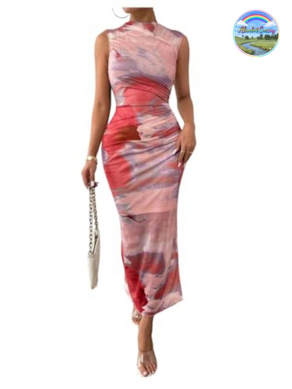 Mock Neck Sleeveless Mesh Bodycon Maxi Dress Party Cocktail